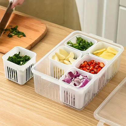Food Storage Containers with Lids Airtight, Fridge Fresh-Keeping Container with 6 Detachable Boxes, Portable Divided Container