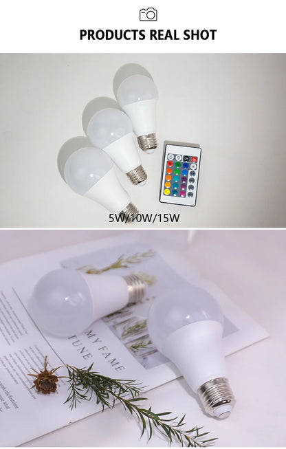 220V E27 RGB LED Light Bulb Bombillas LED 5W 10W 15W IR Remote Control Changeable Colorful RGBW Led Lamp Spotlight Bulb