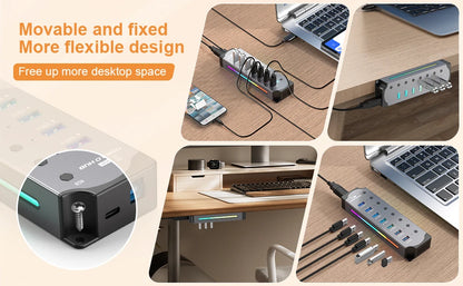 Hub USB 3.0 7 en 1 – RGB y con Interruptores Individuales para Laptop y PC