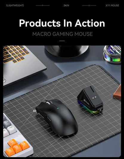 Ratón Gaming Attack Shark X11 – Tri-Mode (BT/2.4G/Cable) con RGB y Base de Carga Magnética