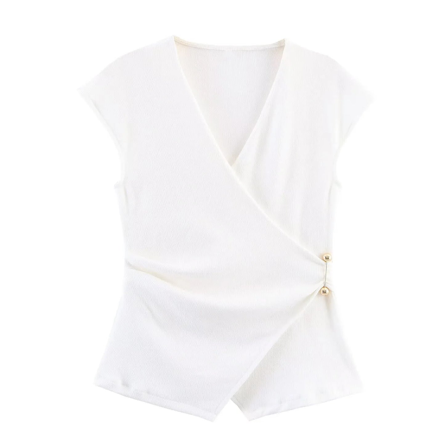 MYST&ZA2025 Summer New Women's Wear Pin-Decorated Sleeveless Double-Breasted V-Neck Top + Simple Mid-Waist Casual Pants Set