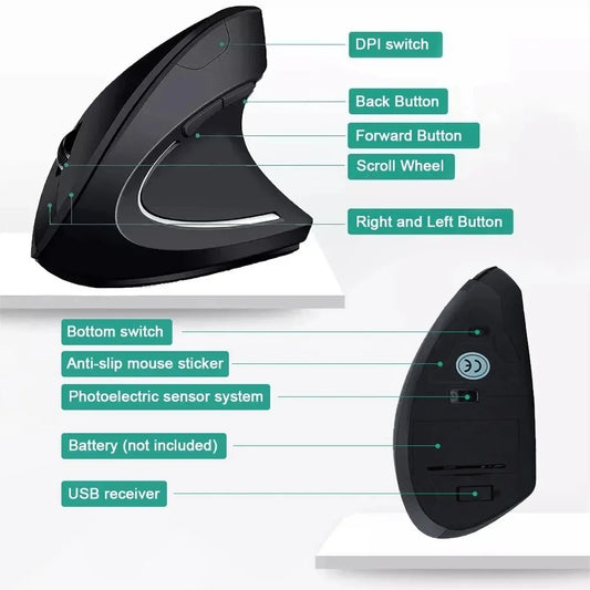 Ratón Vertical Ergonómico Inalámbrico – 3 DPI Ajustables, 6 Botones para PC y Laptop