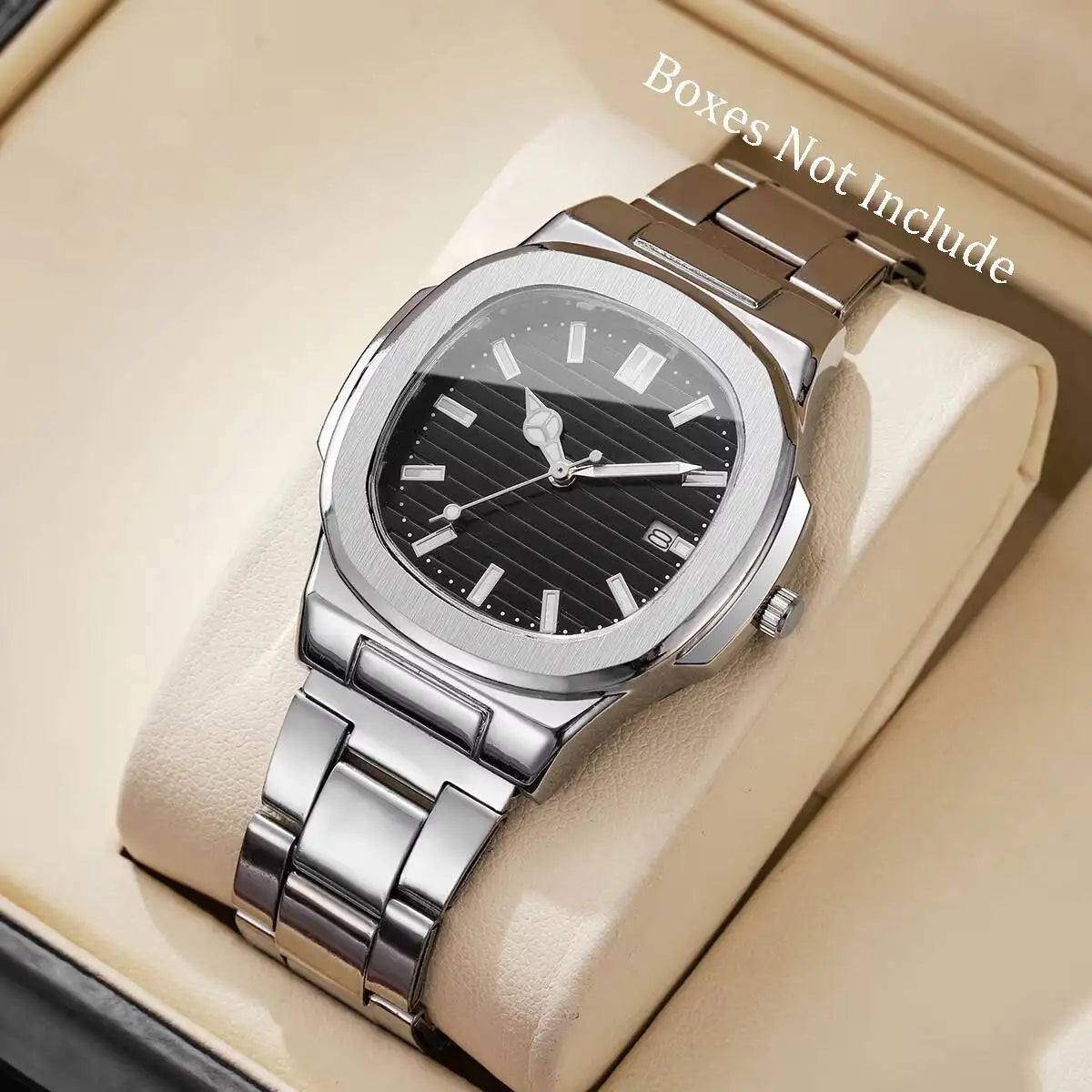 Reloj de Hombre Lujo – Cuarzo, Dial Cuadrado, Acero Inoxidable y Calendario (Sin Caja)