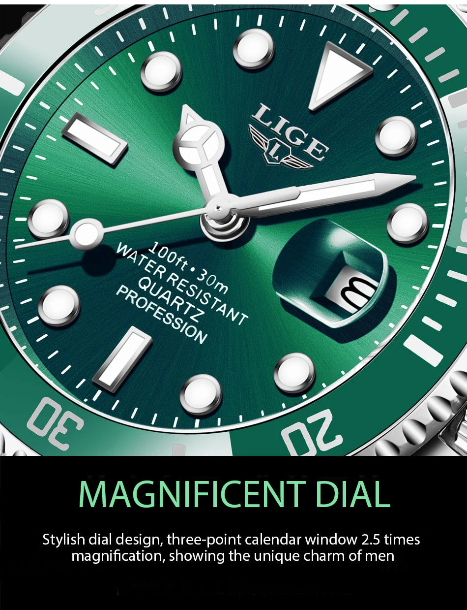 Reloj LIGE Hombre – Lujo, Diver 30ATM, Fecha, Deportivo y Cuarzo
