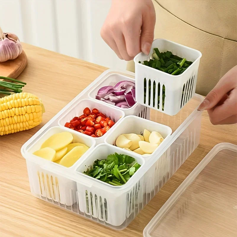 Food Storage Containers with Lids Airtight, Fridge Fresh-Keeping Container with 6 Detachable Boxes, Portable Divided Container