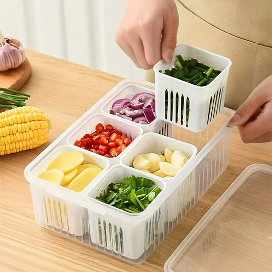 Food Storage Containers with Lids Airtight, Fridge Fresh-Keeping Container with 6 Detachable Boxes, Portable Divided Container