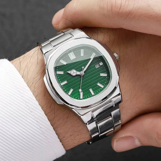 Reloj de Hombre Lujo – Cuarzo, Dial Cuadrado, Acero Inoxidable y Calendario (Sin Caja)