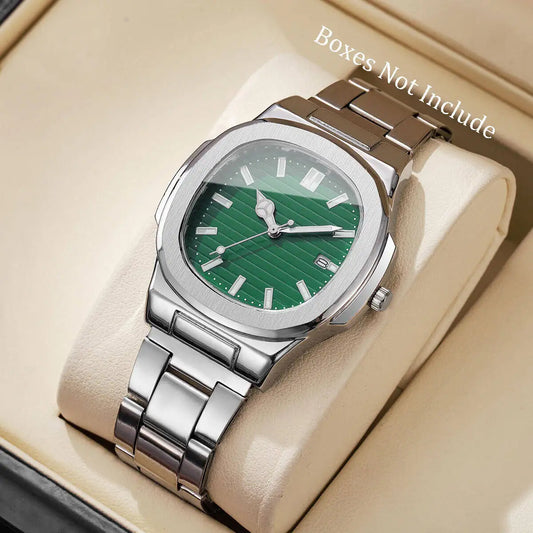 Reloj de Hombre Lujo – Cuarzo, Dial Cuadrado, Acero Inoxidable y Calendario (Sin Caja)