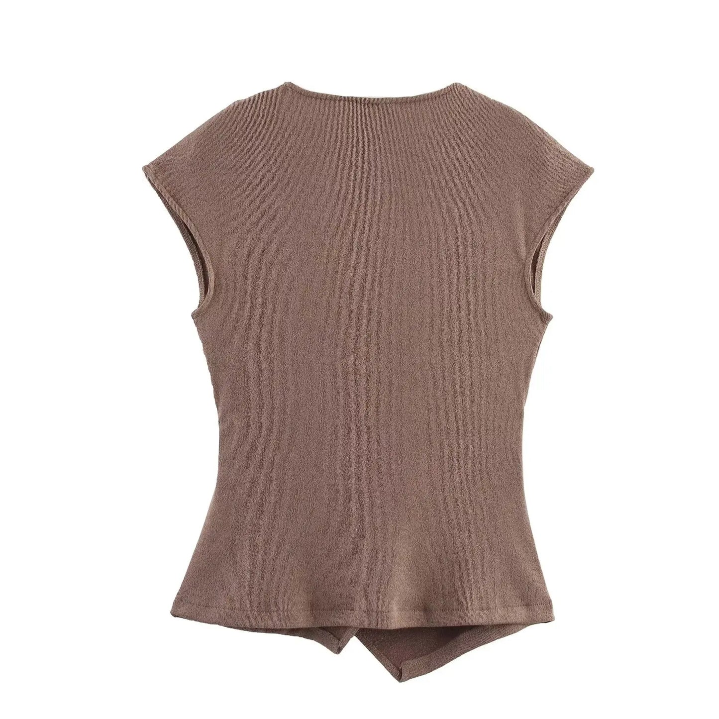 MYST&ZA2025 Summer New Women's Wear Pin-Decorated Sleeveless Double-Breasted V-Neck Top + Simple Mid-Waist Casual Pants Set