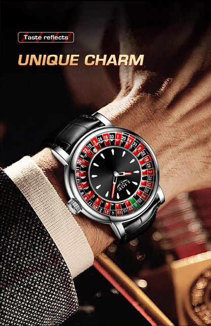 Reloj LIGE Hombre – Cuarzo, Lujo, Dial Ruleta, Cuero, Resistente al Agua