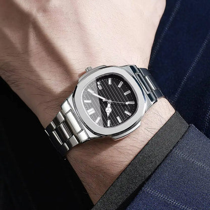 Reloj de Hombre Lujo – Cuarzo, Dial Cuadrado, Acero Inoxidable y Calendario (Sin Caja)