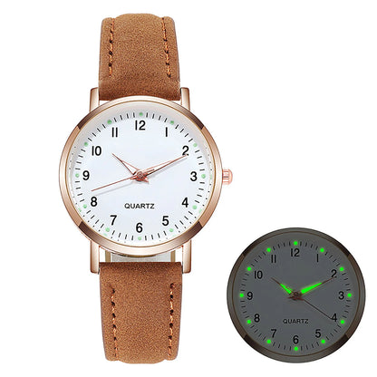Reloj Mujer – Lujo, Cuarzo, Correa de Cuero y Manecillas Luminiscentes