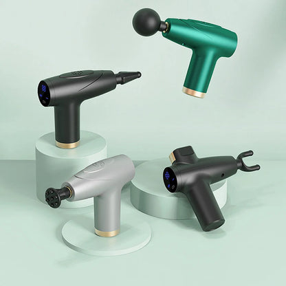 Mini Pistola de Masaje Negra de 4 Cabezales | Pistola de Masaje Multinivel para Relajación Muscular, Equipo Portátil de Masaje por Vibración ✅