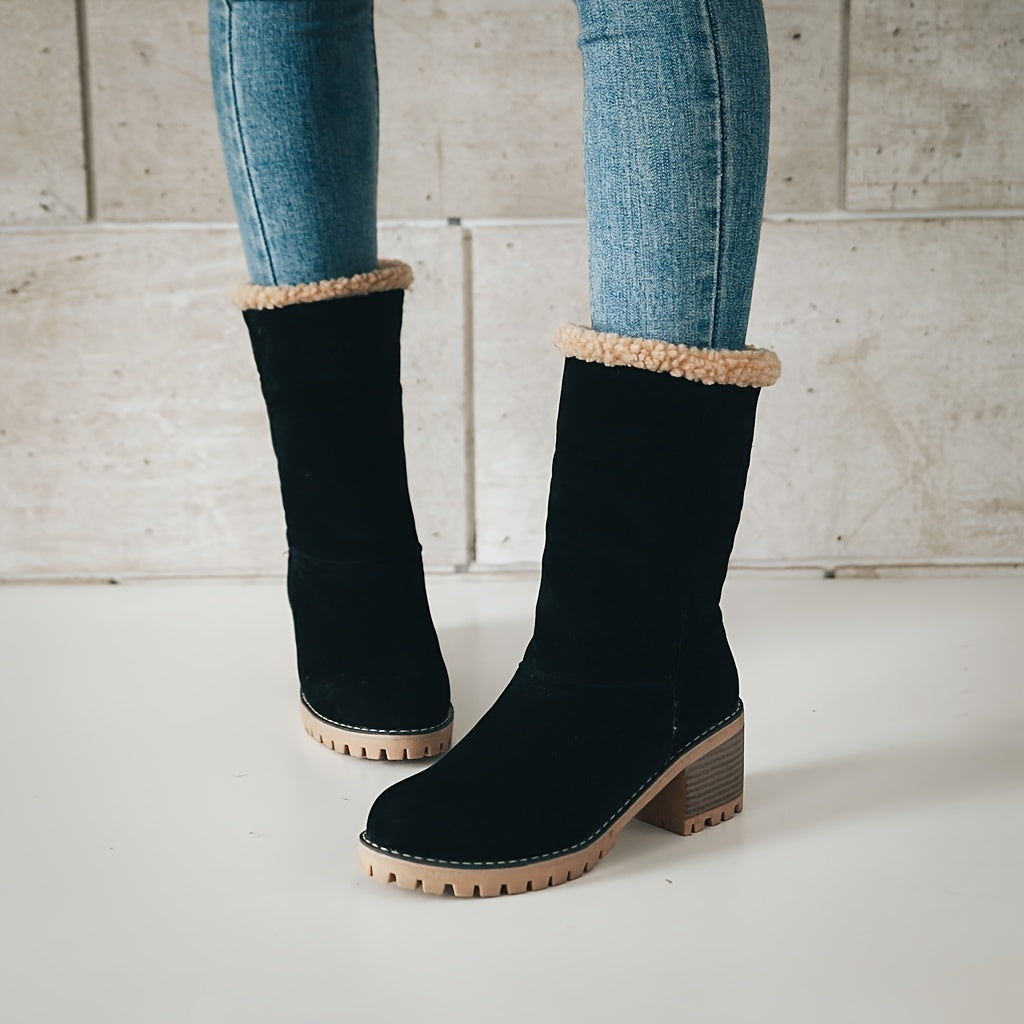Botas de Mujer con Forro de Piel Sintética – Botines de Tacón Cuadrado y Fácil de Calzar