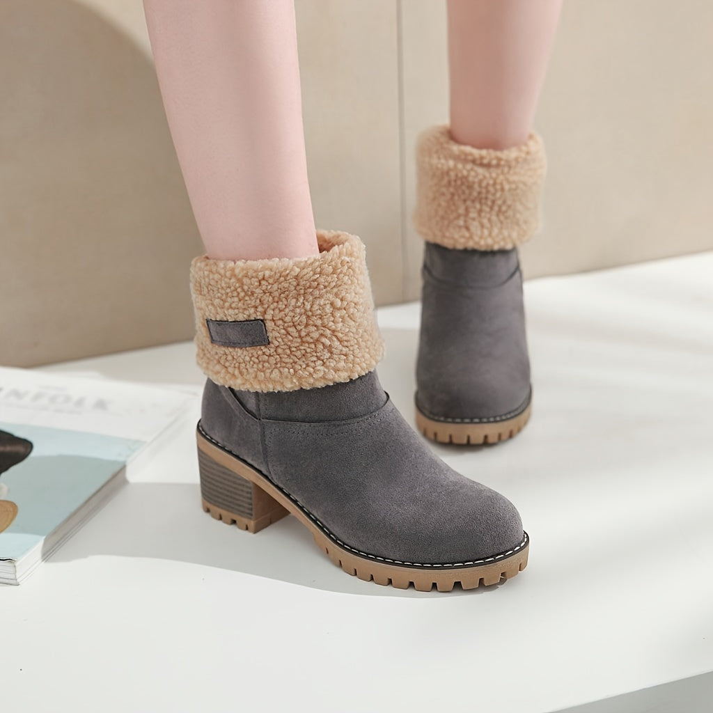 Botas de Mujer con Forro de Piel Sintética – Botines de Tacón Cuadrado y Fácil de Calzar