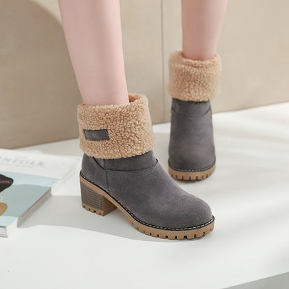 Botas de Mujer con Forro de Piel Sintética – Botines de Tacón Cuadrado y Fácil de Calzar