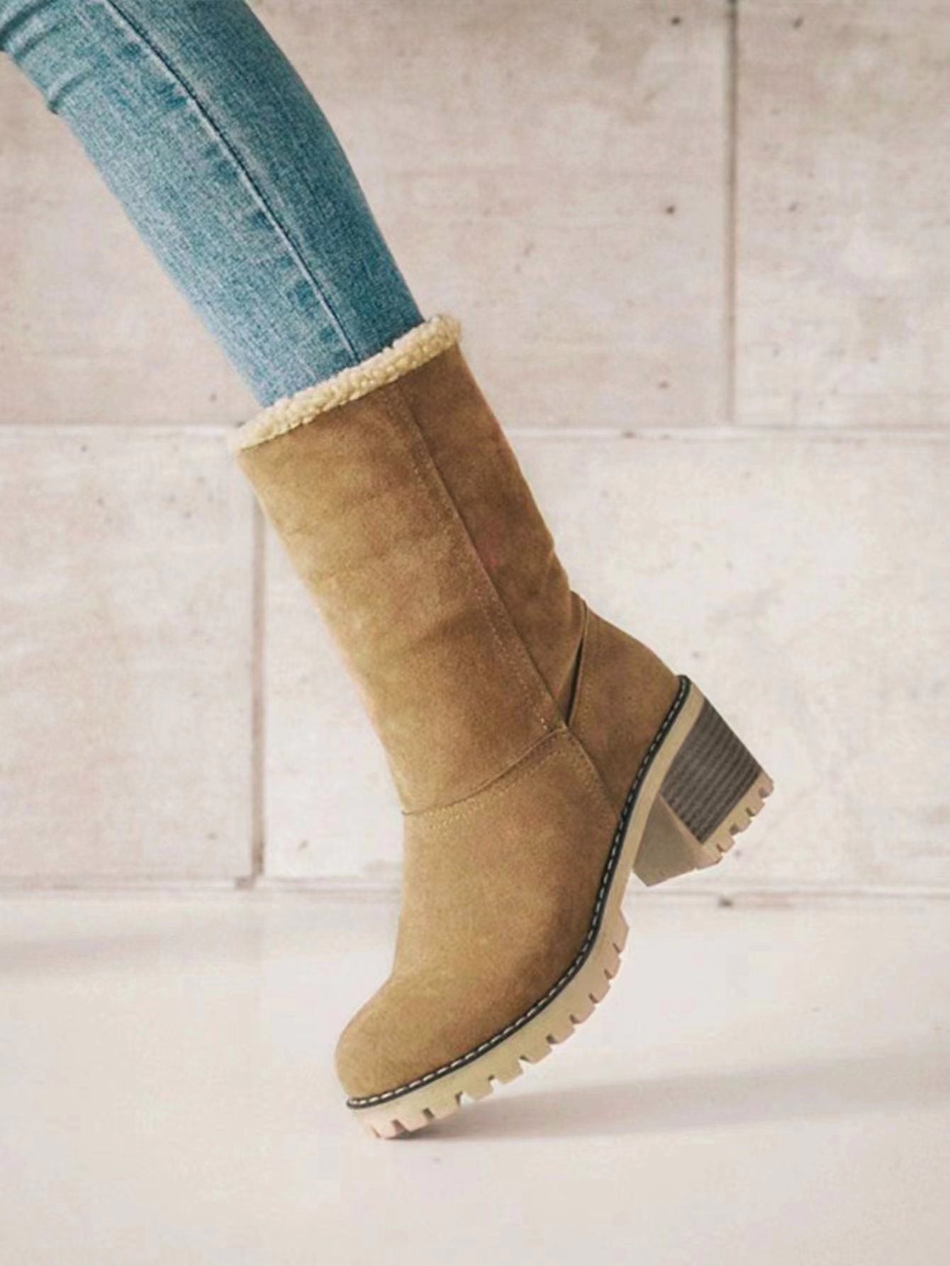 Botas de Mujer con Forro de Piel Sintética – Botines de Tacón Cuadrado y Fácil de Calzar