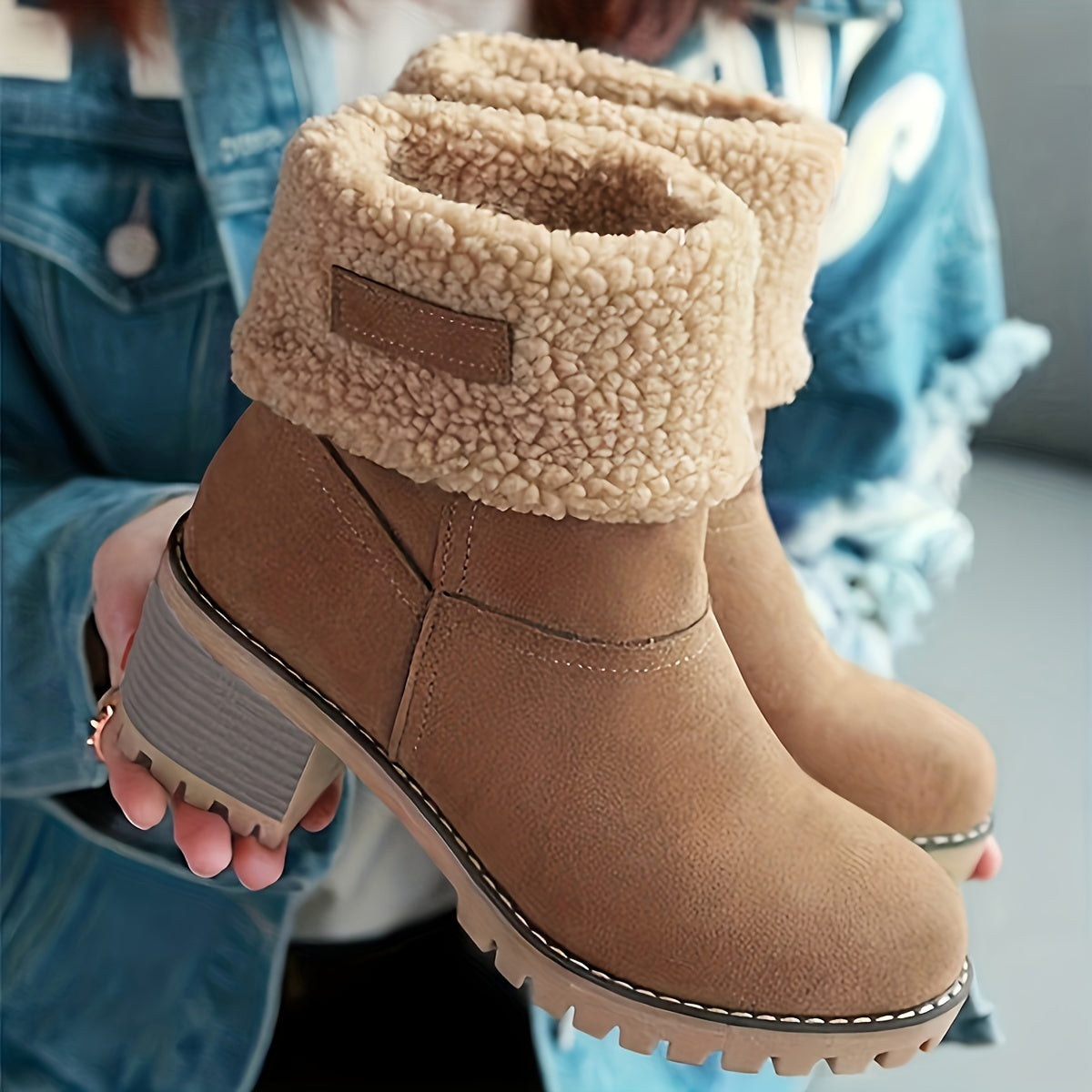 Botas de Mujer con Forro de Piel Sintética – Botines de Tacón Cuadrado y Fácil de Calzar