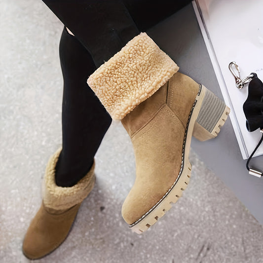 Botas de Mujer con Forro de Piel Sintética – Botines de Tacón Cuadrado y Fácil de Calzar